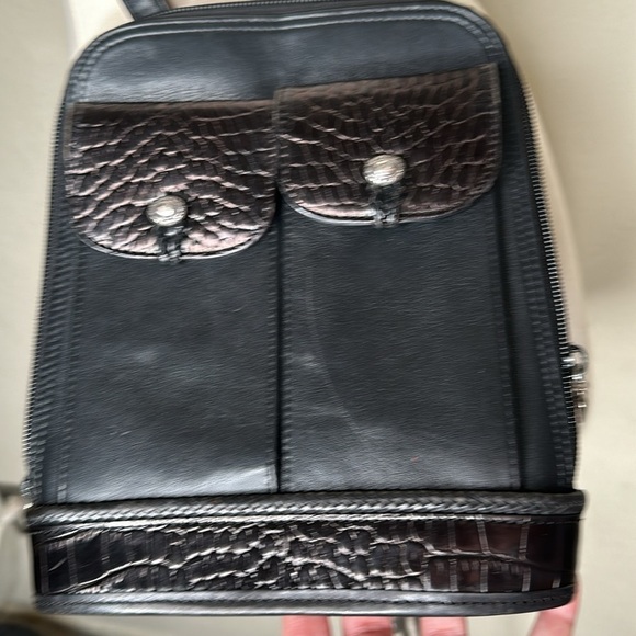 VTG Brighton One World Slim Leather Crossbody Bag Croc Emboss Single Strap Black - Picture 11 of 16